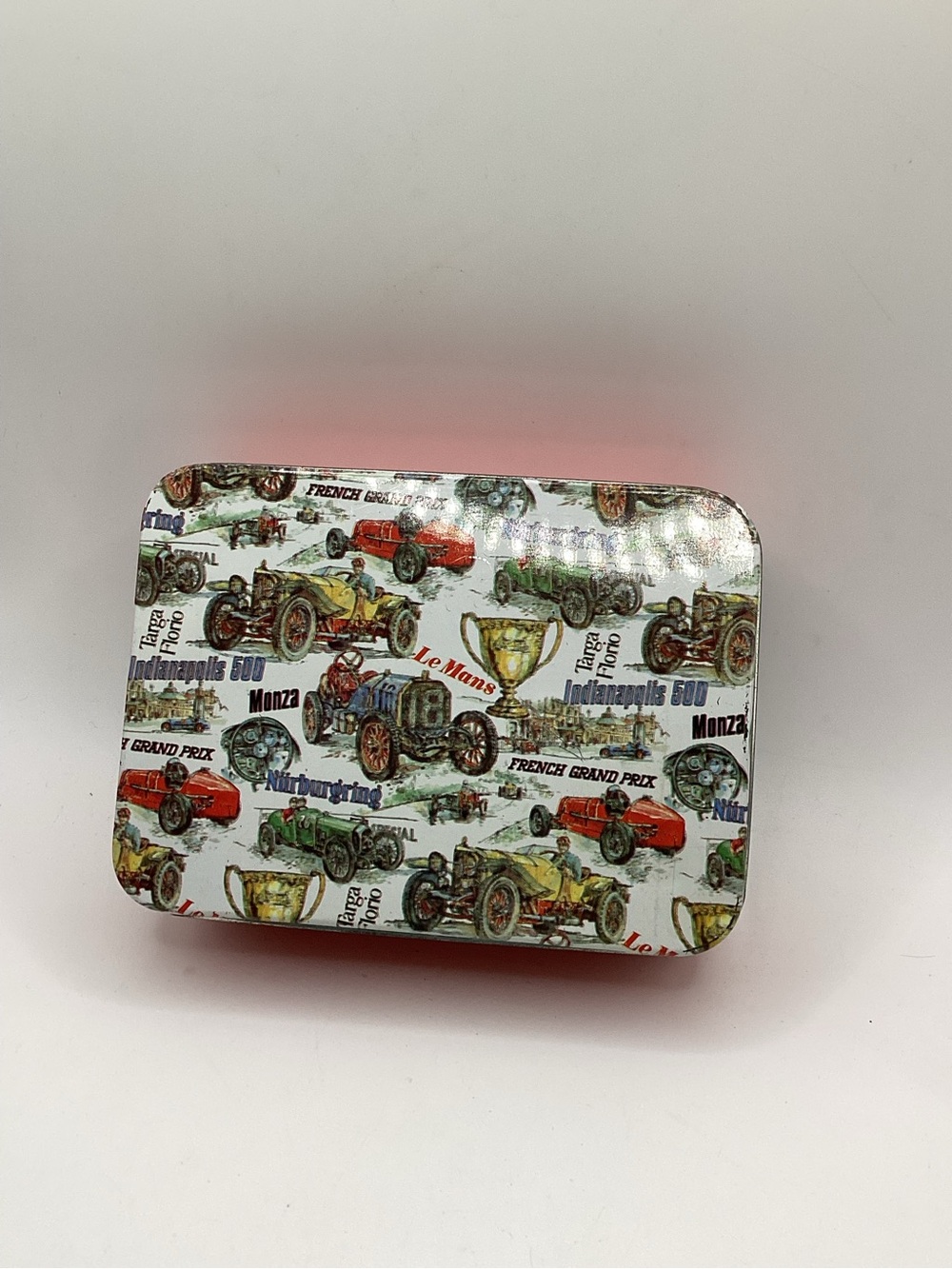 Vintage Race Car Tin Storage Box with note paper